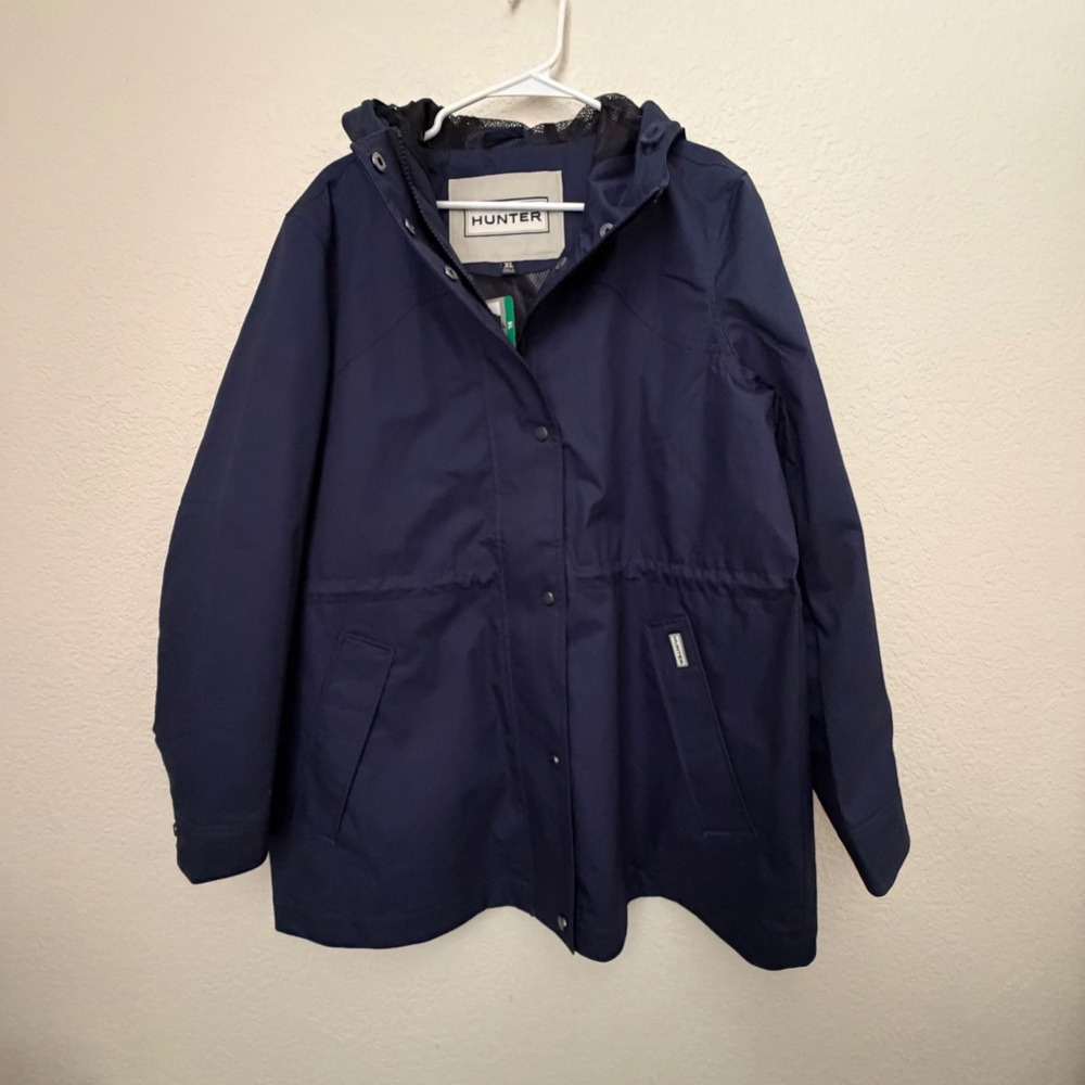 Hunter Ladies Water Resistant Raincoat Jacket Navy Blue Hooded XL NEW